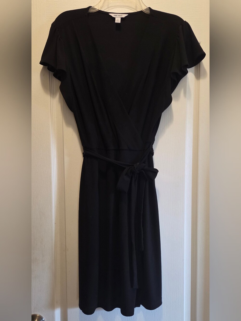 Nine West Black Faux Wrap Dress with Tie Waist